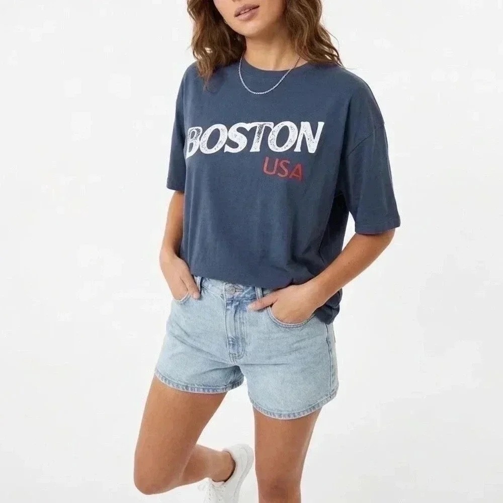 Where I'm From Boston USA Easy Tee Navy Blue Graphic T-Shirt Large